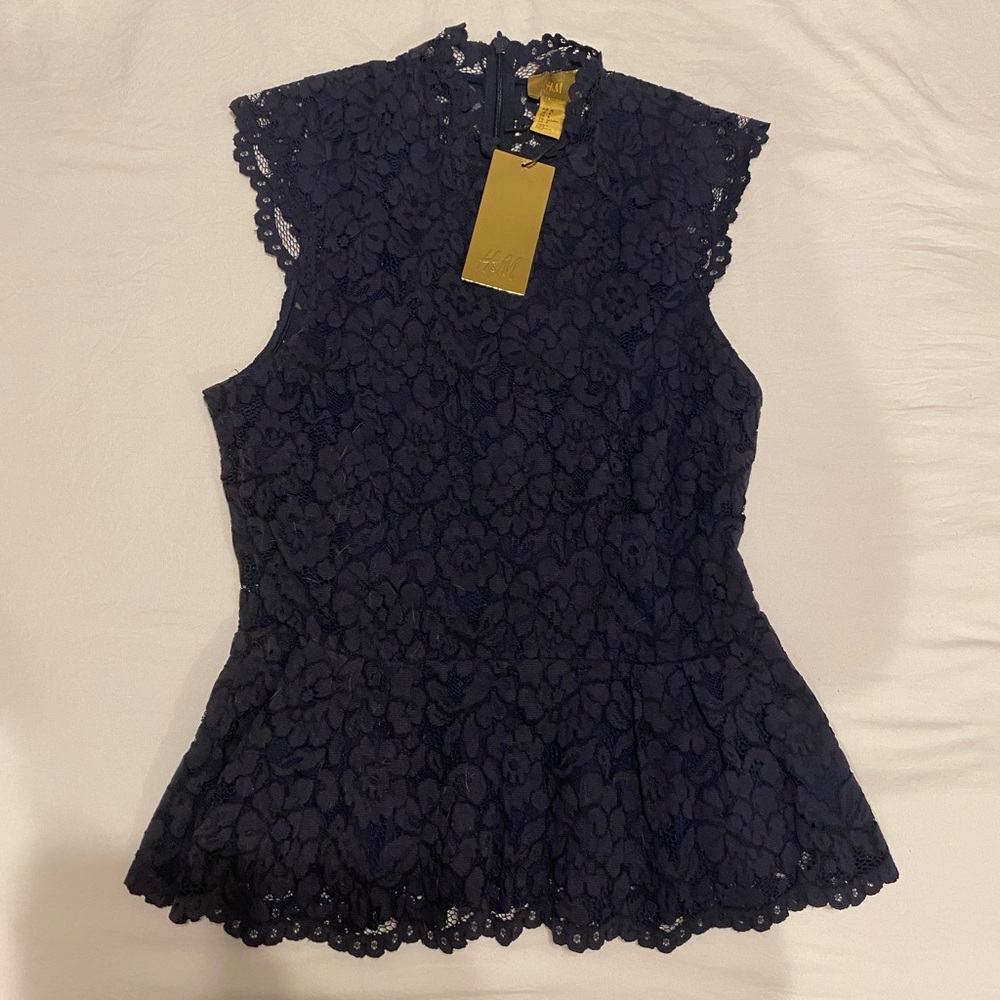 Navy Blue Lace Blouse